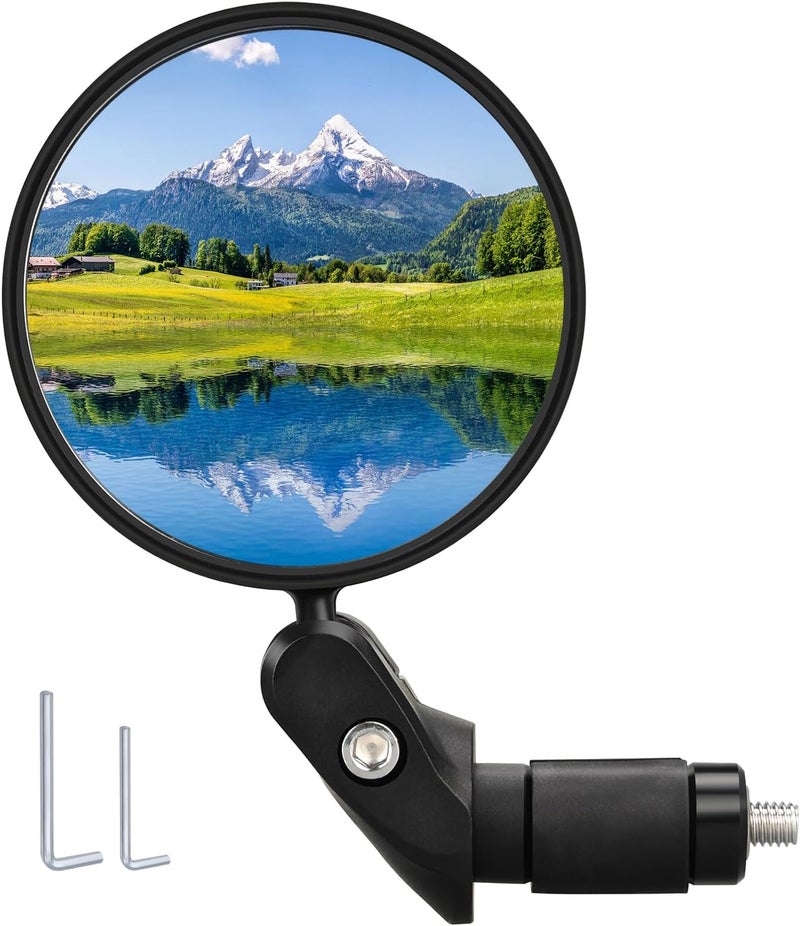Ruby Q Handlebar Bike Mirrors, 1pcs HD Bicycle Rearview Mirror, Adjustable Handlebar Mounted Convex Mirror with Allen Wrench, for Mountain Road Bikes - Image 1